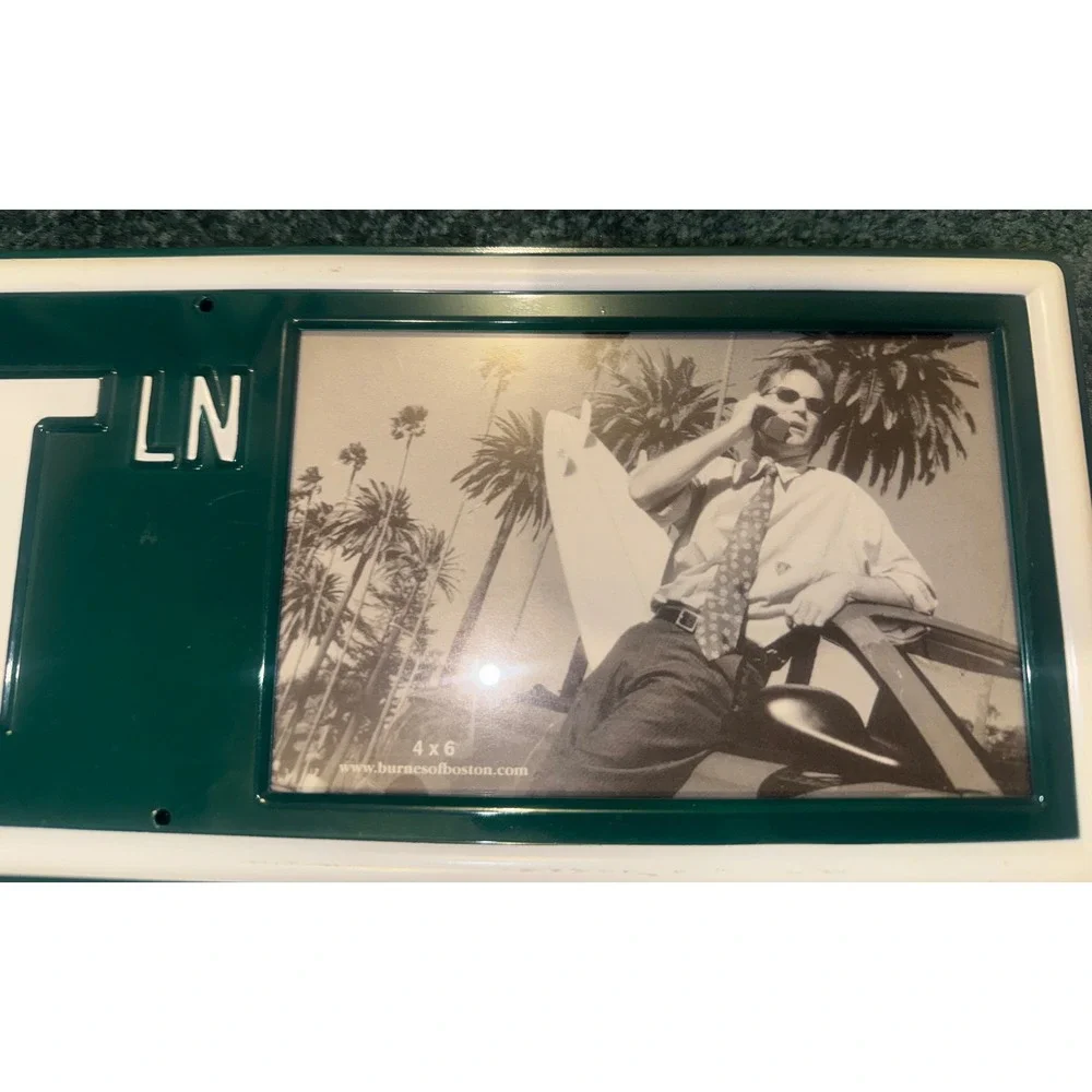 Y2K Vintage Burnes of Boston Fast Ln License Plate Pic Frame 4x6 Green Metal